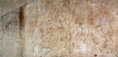 「カッシーナの戦い」1504（紙に茶色のインク）の研究（直腸） 作： Michelangelo Buonarroti